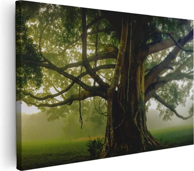 Artaza Canvas Schilderij Boom - 30x20 cm - Klein - Wanddecoratie Levensboom - Muurdecoratie Landschap - Kamer Accessoires Mist