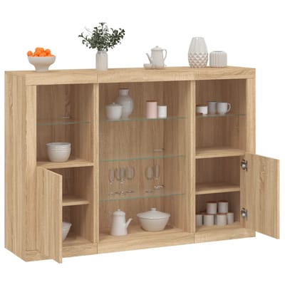 vidaXL - Dressoirs - met - LED-verlichting - 3 - st - bewerkt - hout - sonoma - eiken