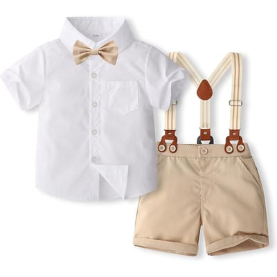 Zomer peuter kind jongen kleding set effen kleur korte mouw knoop shirt met shorts 2 delig gentleman outfit 12-18M white