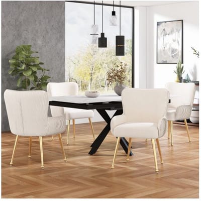 Chaises de salle à manger - MUVOE - Set de 4 - Velours beige - Accoudoirs - Pieds réglables en métal doré beige
