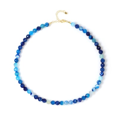 Cavill - Zilveren Halsketting Verguld 925 Sterling Zilver - Blauwe Ronde Gefacetteerde Agaat 1,58 ct - Verstelbare Elegante Zomer Ketting