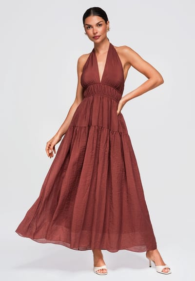 LARICA Jurk - Viscose - Mouwloos - Geen Sluiting Bruin S