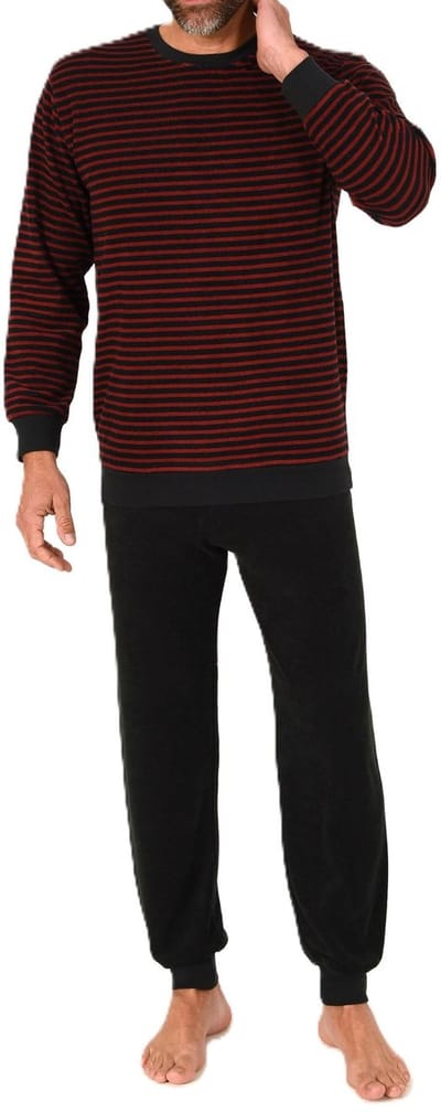 Heren pyjama in badstof met manchetten in een stijlvolle blokstreep-look - ook in oversize
