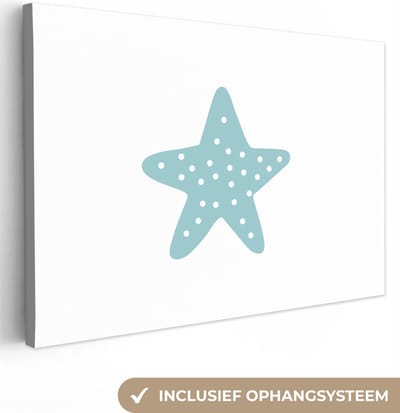 Canvas kinderen - Canvas doek kids - Ster - Stippen - Design - Blauw - Minimalisme - Wanddecoratie jongens - Meisjes - Kinderkamer decoratie - 30x20 cm