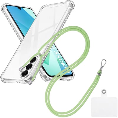Shock Proof Case Hoes Geschikt voor Samsung Galaxy A15 Hoesje Transparant Met universele Telefoonkoord groen - Cover - Nek Hanger - Koord Hoes