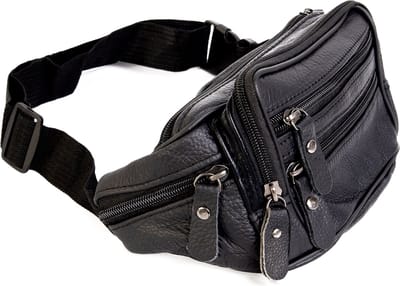 KIMU® Heuptasje Echt Leer Vakjes Zwart - Fanny Pack - Zwarte Leren Heuptas Tas Tasje Dames Halloween
