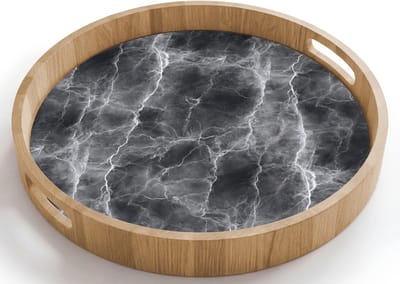 Dienblad rond 40x40 cm - Schootdienblad hout - Donkergrijs - Bliksem - Marmer - Borrelplank rechthoek - Plateau houten dienbladen