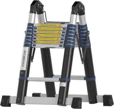 Telescopische Vouwladder - A-Frame Ladder Steiger - Klus Klussen - Verstevigd Aluminium - 5 meter - Aluminium