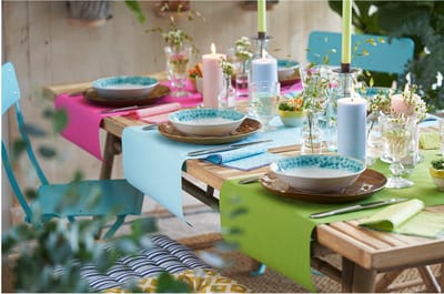 Cosy & Trendy Tafelloper - 2x - papier - turquoise - 480 x 40 cm