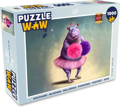 Puzzel Nijlpaard - Bloemen - Ballerina - Pompons - Portret - Kids - Legpuzzel - Puzzel 1000 stukjes volwassenen