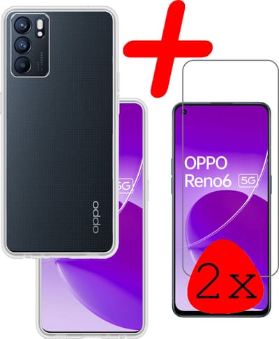 Hoesje Met 2x Screenprotector - Geschikt voor OPPO Reno 6 - Sterk & Shockproof - Back Cover - Siliconen Case - Telefoon Hoes - Transparant