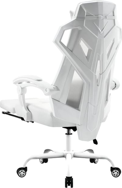 Ergonomische Bureaustoel - Gamingstoel Draaistoel - Comfortabel Werken - Verstelbare Lendensteun - Max 140 graden kantelen - Wit
