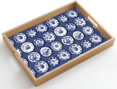 Dienblad hout 50x35 cm - Schootdienblad - Borden - Floraal - Blauw - Borrelplank rechthoek - Plateau dienbladen