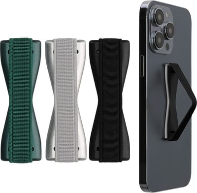 kwmobile vingerhouder voor smartphone - Vingergreep voor telefoon - Zelfklevende finger holder - Set van 3 - In zwart / zilver / metallic petrol