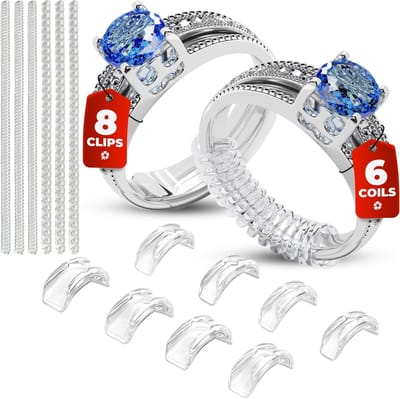 14 Stuks Ringverkleiners - Ring Adjuster - Ring Verkleiner Onzichtbaar - 8 Clip Ringverkleiners en 6 Spiraalvormige Verkleiners - Transparant - Makkelijk Elke Ring Kleiner Maken - Om Een Te Grote Ring Weer Passend Te Maken