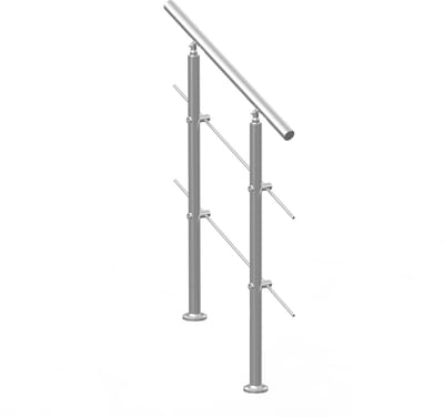 Trapleuning Buiten - Roestvrijstalen Set - 80 cm Lengte - 2 Dwarsbalken - 2 Staanders - Met Montageset - Voor Veranda en Terras - Voor Senioren