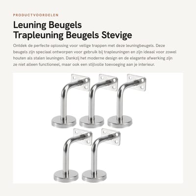 Dailygoods- Leuningbeugels 5 Stuks - Roestvrij Staal - Duurzaam - Anticorrosie - Eenvoudig te Installeren - Geschikt voor Houten/Stalen Leuningen - Trapleuningen