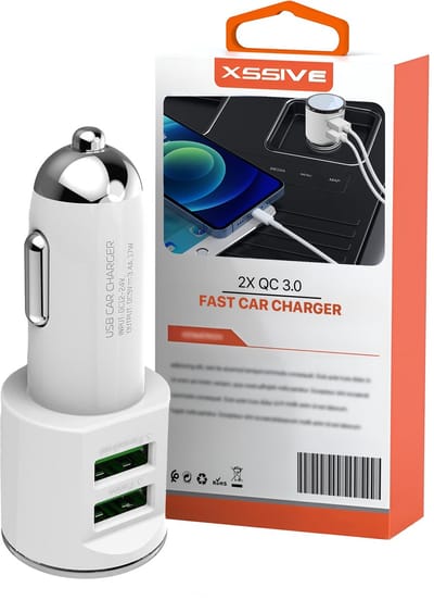 Xssive - Autolader 2 Poorten - Dubbele USB Lader Auto (3.4A) - 12V Stekker - Sigarettenaansteker USB - Wit - Auto Oplader (C29)