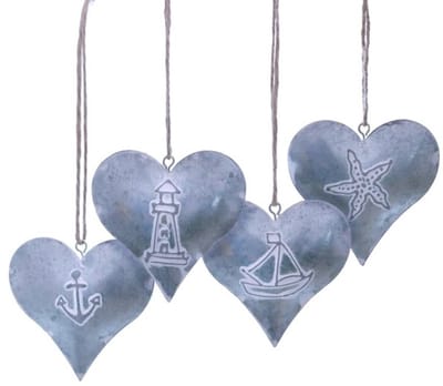 Set van 2x Hart Metaal 7cm Maritieme Print Zeilboot/Vuurtoren/zeester/ anker