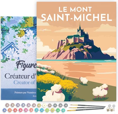 Figured'Art Schilderen op Nummer Volwassenen met lijst Reisposter Mont Saint-Michel- Handwerk acrylverf Kit DIY Compleet - 40x50cm Canvas al ingelijst