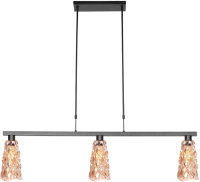 Hanglamp Vidrio 3832ZW amberkleurig glas zwart met hoogteverstelling 120 cm Steinhauer