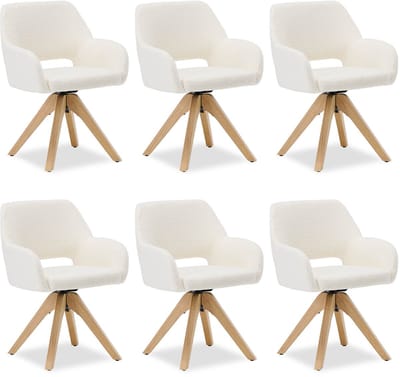 Homestyle4u Eetkamerstoel - 6 stoelen - Wit - met armleuningen - draaibaar