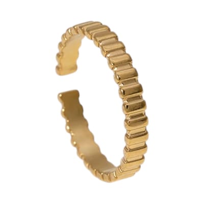 Aramat Jewels | Ringen | Verstelbare RVS Ring met Blokjes Motief - 3mm Breed | Goudkleur | |3mm | Staal | Volwassenen | Verkleurd niet