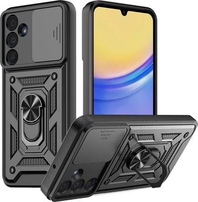 Casemania Hoesje Geschikt voor Samsung Galaxy A26 - Zwart - Anti-Shock Hybrid Armor Back Cover - Hoes met Kickstand Ring en Camera Bescherming