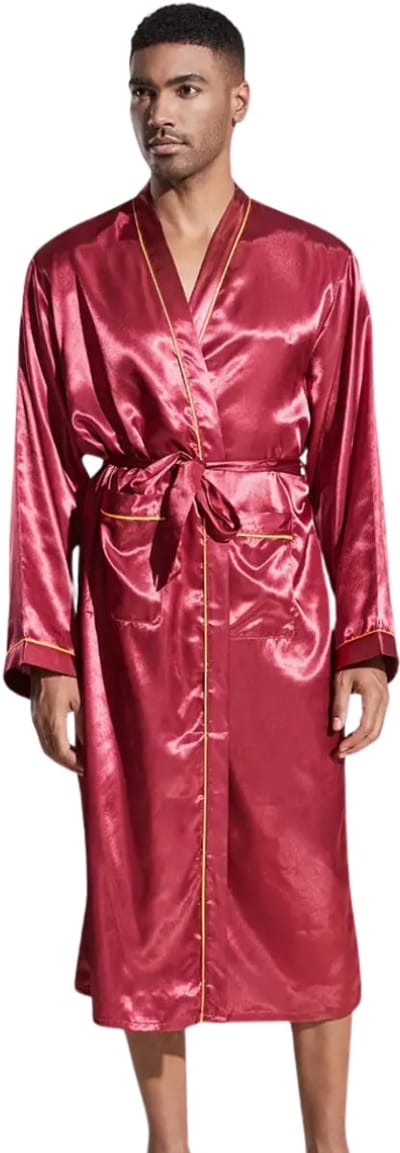Livano Satijnen Badjas Heren - Kimono - Kamerjas - Satijn - Ochtendjas - Pyjama - Rood - Maat M