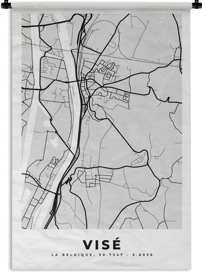 Wandkleed - Wanddoek - Zwart Wit – België – Plattegrond – Stadskaart – Kaart – Visé - 120x180 cm - Wandtapijt