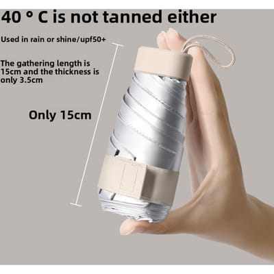 Titanium Zilver Zonbescherming 50+ Opvouwbare Capsule Paraplu voor Vrouwen met Hoogwaardige Ultraviolet 50% Korting Zonbescherming Iron&6K