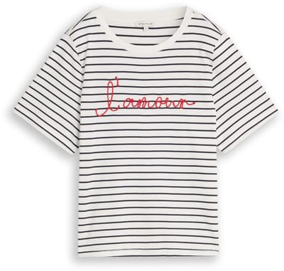 Tom Tailor - T-shirt met opschrift - Maat XXL - navy offwhite stripe