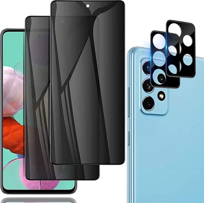 Screenprotector Glas - 2X Privacy Tempered Glass Screen Protector Anti-Spy + 2X Camera lens Beschermer Geschikt voor: Samsung Galaxy A52 4G / 5G / A52s A528