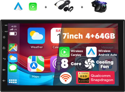 Boscer Autoradio 2DIN Universeel – 8-Core, 4+64GB – Android 15 – Draadloze Apple CarPlay & Android Auto – 7 Inch HD IPS Touchscreen – Interne Koeling – GPS Navigatie – Bluetooth, USB, WiFi & MP5 – Achteruitrijcamera & Microfoon