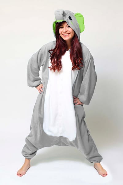 KIMU® Onesie Grijze Olifant Pak - Maat XS-S of 152-158 - Olifantenpak Kostuum Grijs - Jumpsuit Huispak Pyjama Zacht Dierenpak Dames Heren Festival