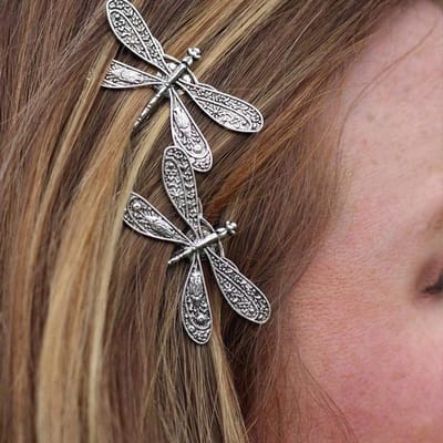 Mmgoqqt 2 Stuks Zilveren Libel Haarclips - Franse Retro - Bruidshoofddeksel - Elegant - Voor Dames