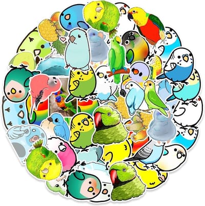 Winkrs | Parkieten Stickers | Vogel Stickers | Leuke Stickers Dwergpapegaai | 50 Stickers Voor laptop, muur, deur, koffer, schriften, etc.