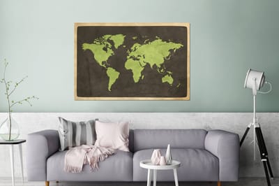 Aluminium schilderij 180x120 cm - Wanddecoratie metaal - Wereldkaart - Groen - Vintage - Metalen muurdecoratie woonkamer - Decoratie industrieel - Foto op dibond - Industriële accessoires slaapkamer