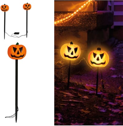 Fiestas Guirca - LED pompoen tuinlantaarns - 50 cm - 2 stuks - Halloween - Halloween Decoratie - Halloween Versiering
