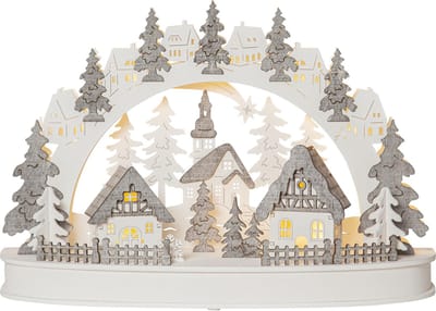 Star Trading LED kaarsenboog 'Grauberg', 3D, hout, werkt op batterijen, wit/grijs