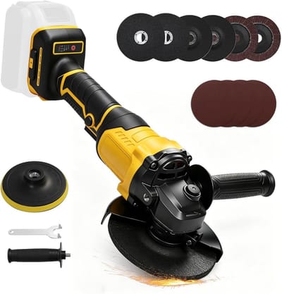 Accu Haakse Slijper - Metaalbewerking Gereedschap - Snijden slijpen polijsten - Borstelloze motor 3 snelheden - 125 mm - Geel zwart
