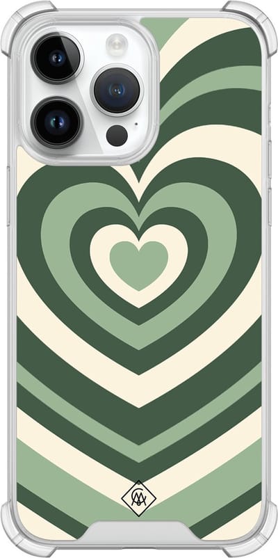 Casimoda® hoesje - Geschikt voor iPhone 14 Pro Max - Groen Hart Swirl - Shockproof case - Extra sterk - TPU/polycarbonaat - Groen, Transparant