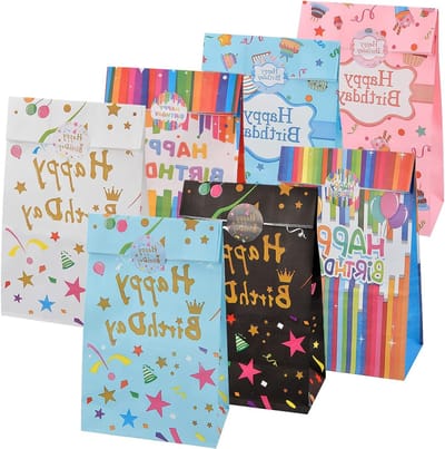 Kraft Papieren Cadeautasjes voor Kinderfeestjes, Kleurrijke Zakjes voor Snoep en Koekjes, 24 x 13 x 8 cm, 14 Stuks