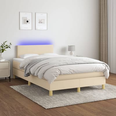 vidaXL - Boxspring - met - matras - en - LED - stof - crèmekleurig - 120x200 - cm
