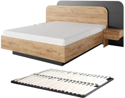 Vente-unique Bedframe hout antracietgrijs, natuurlijk licht 160 x 200 cm