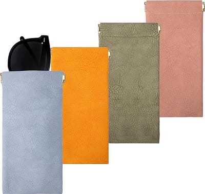 4 Stuks - Brillentas - 18 x 9 cm - Brillenkoker - Met knijpdeksel - Zonnebrillen Opbergdoos - Brillendoos - Brillenetui - Zachte Leren Brillenkoker - Brillenzakje - Zonnebrillen accessoires - Voor zonnebrillen, lippenstift, ID-kaarten en creditcards