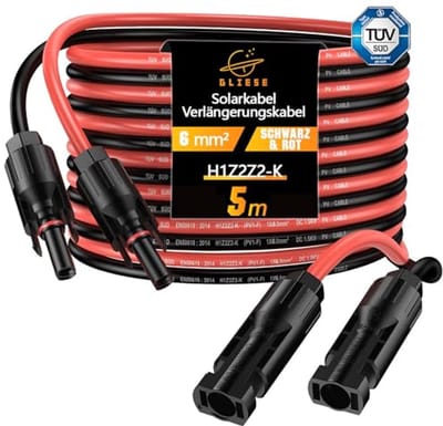 6 mm² Solarkabel Zonnepanelen Verlengkabel met Stekker en Adapter - 5 m