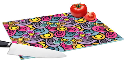 Glazen Snijplank - 39x28 - Patroon - Hippie - Bloemen - Paars - Snijplanken Glas