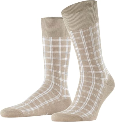 FALKE Modern Tailor modieus geruit duurzaam katoen sokken heren beige - maat 39-42