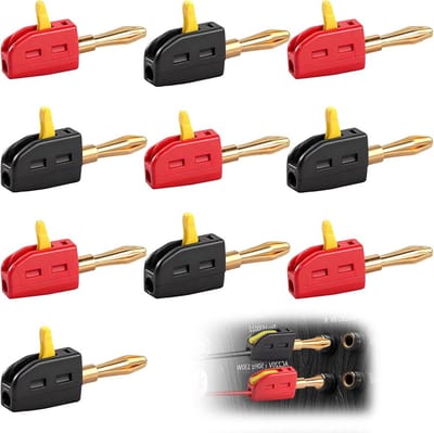 10x 4mm Banaanstekkers - 32A Hoge Stroom Luidspreker Kabel Connectoren - Verguld Rood & Zwart